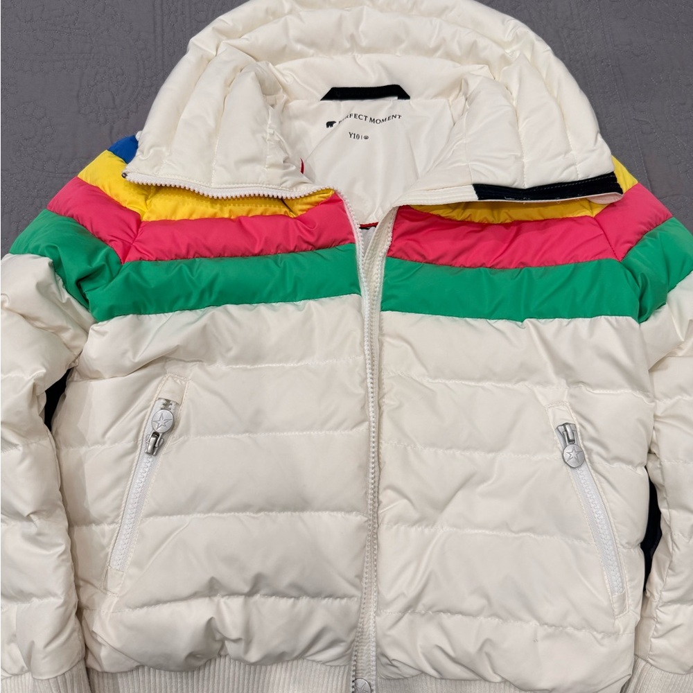 Perfect Moment Kids Cream Puffer Jacket with Stripes